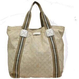GUCCI Logo GG Pattern Shoulder Bag Canvas Leather Beige Italy 63EG210